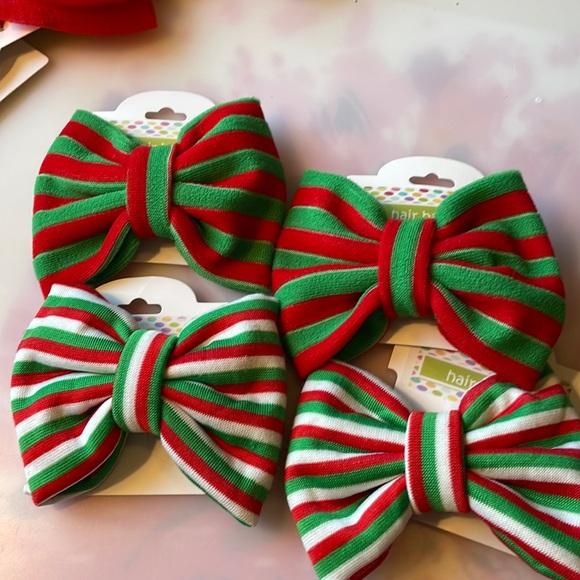 New Set of 2 Holiday Striped Clothe Hair Bows - 2 sets available - Picture 2 of 5